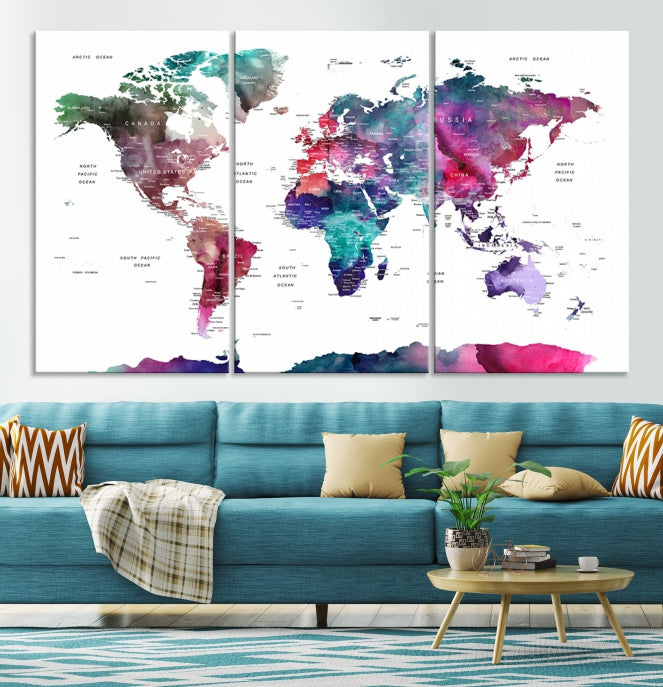 Large Push Pin Travel Map Wall Art World Map Poster Canvas Print