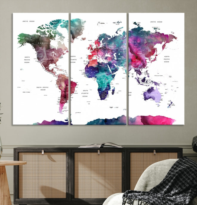 Large Push Pin Travel Map Wall Art World Map Poster Canvas Print