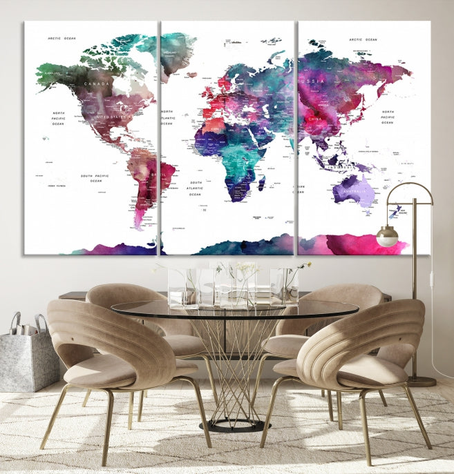 Large Push Pin Travel Map Wall Art World Map Poster Canvas Print