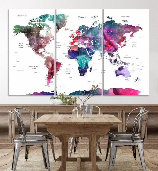 Large Push Pin Travel Map Wall Art World Map Poster Canvas Print