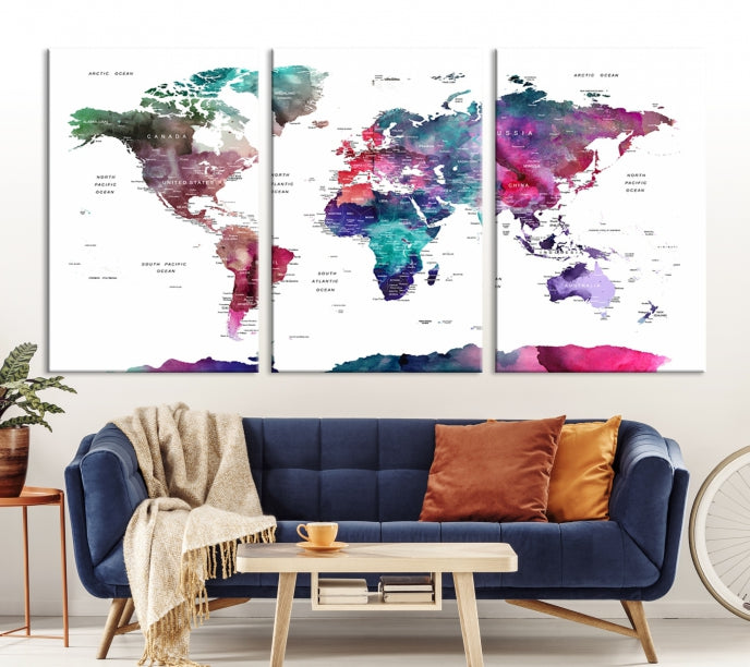 Large Push Pin Travel Map Wall Art World Map Poster Canvas Print