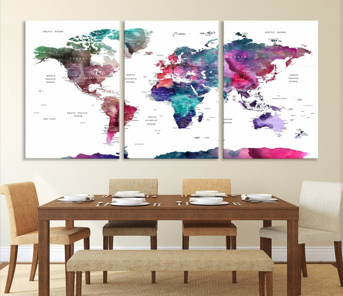 Large Push Pin Travel Map Wall Art World Map Poster Canvas Print