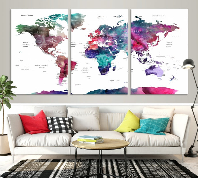 Large Push Pin Travel Map Wall Art World Map Poster Canvas Print