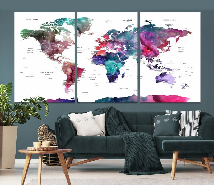 Large Push Pin Travel Map Wall Art World Map Poster Canvas Print