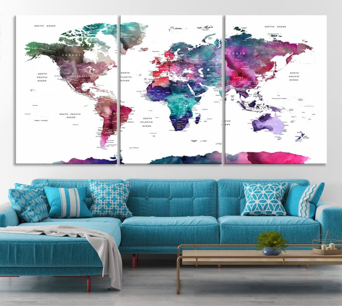 Large Push Pin Travel Map Wall Art World Map Poster Canvas Print