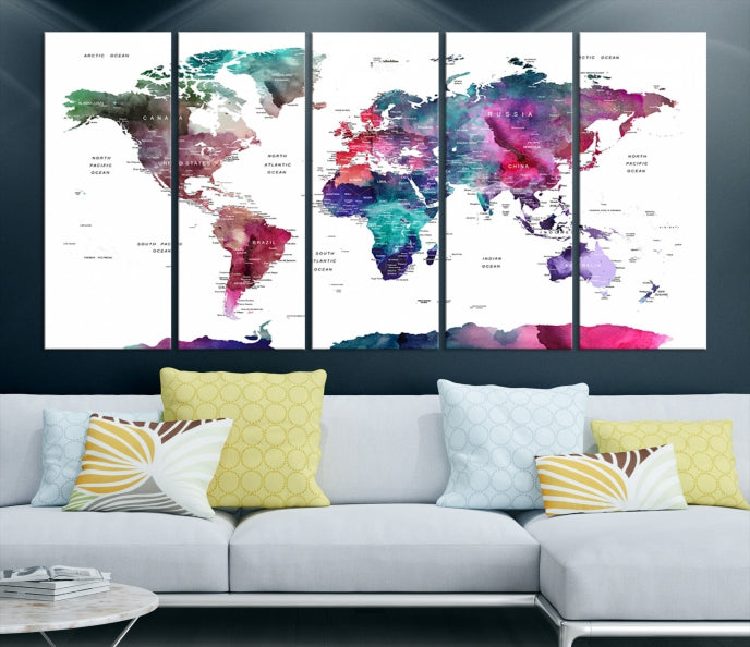 Large Push Pin Travel Map Wall Art World Map Poster Canvas Print