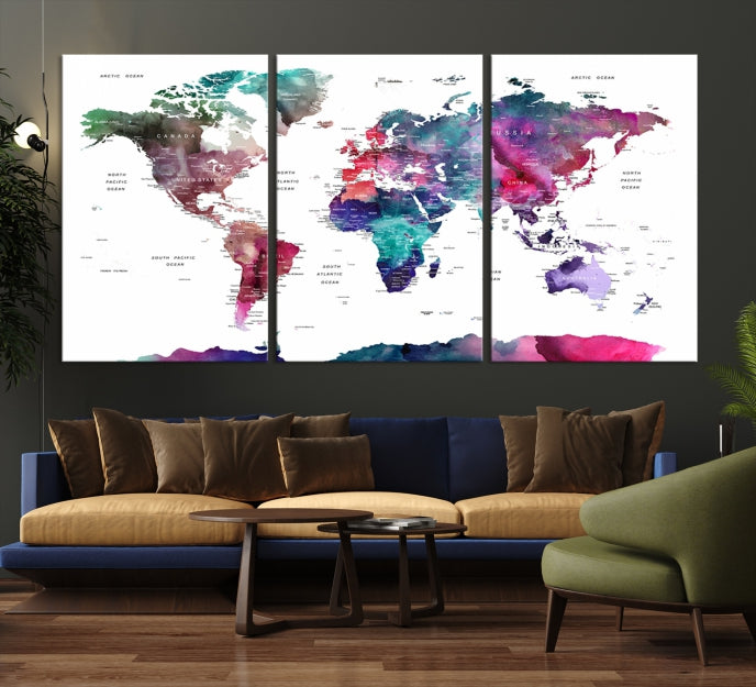 Large Push Pin Travel Map Wall Art World Map Poster Canvas Print