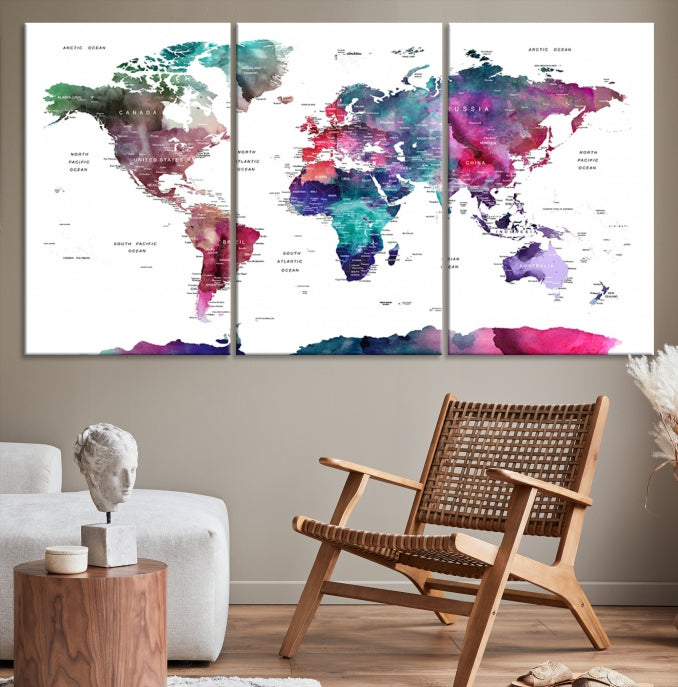 Large Push Pin Travel Map Wall Art World Map Poster Canvas Print