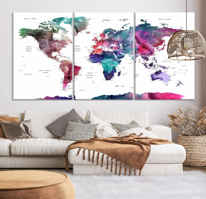 Large Push Pin Travel Map Wall Art World Map Poster Canvas Print