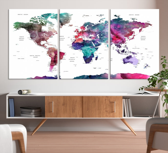 Large Push Pin Travel Map Wall Art World Map Poster Canvas Print