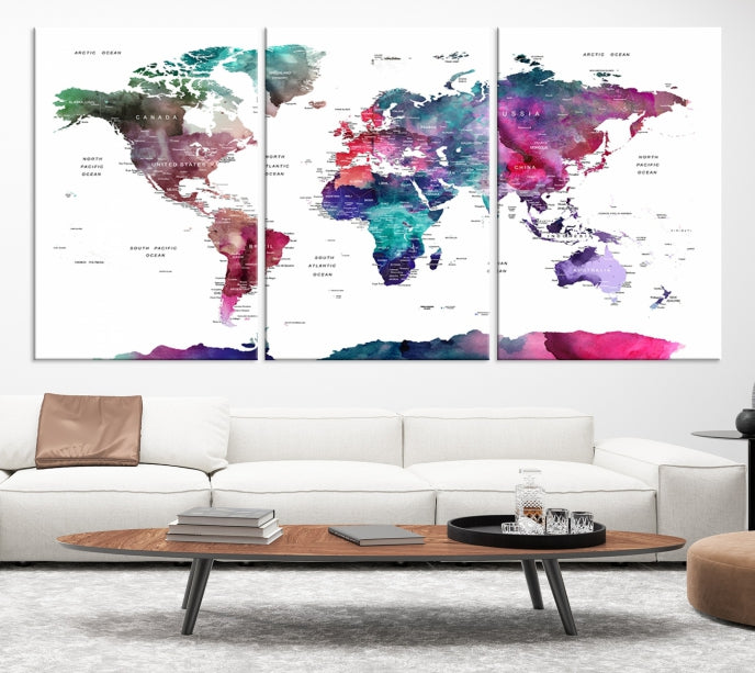 Large Push Pin Travel Map Wall Art World Map Poster Canvas Print