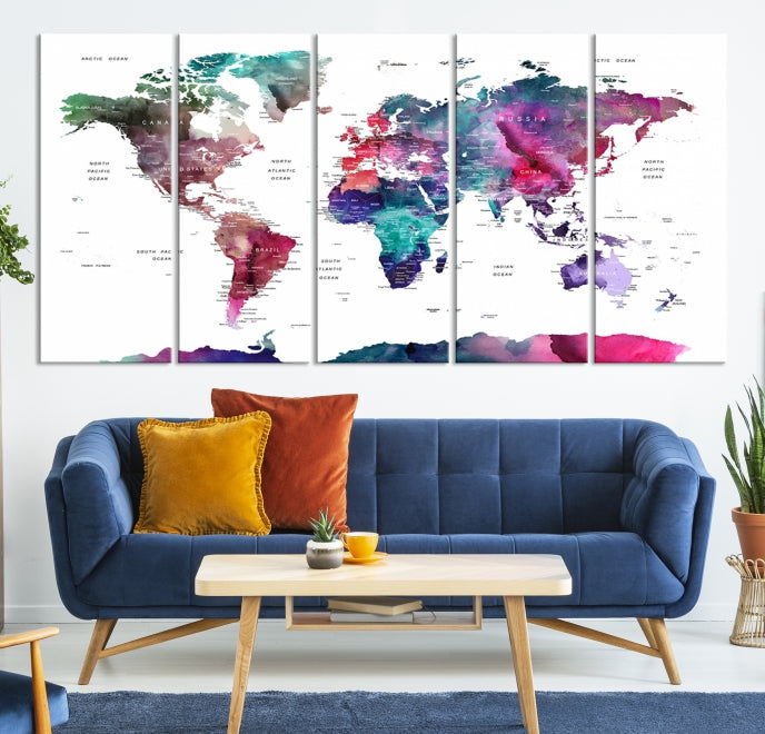 Large Push Pin Travel Map Wall Art World Map Poster Canvas Print