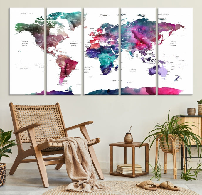 Large Push Pin Travel Map Wall Art World Map Poster Canvas Print