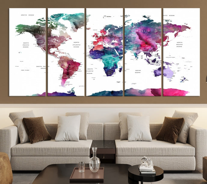 Large Push Pin Travel Map Wall Art World Map Poster Canvas Print