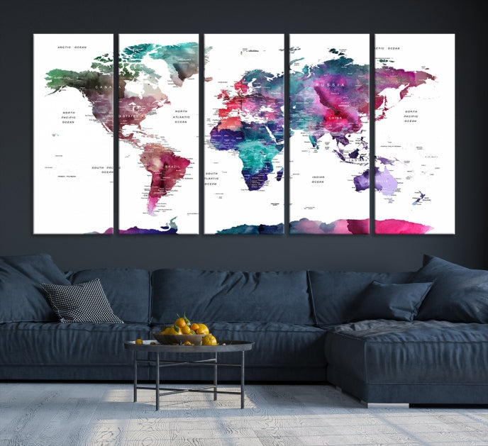 Large Push Pin Travel Map Wall Art World Map Poster Canvas Print