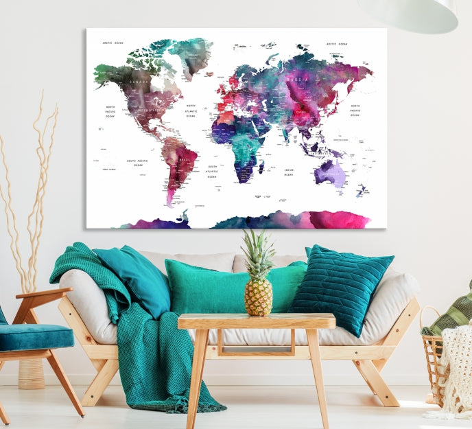 Large Push Pin Travel Map Wall Art World Map Poster Canvas Print