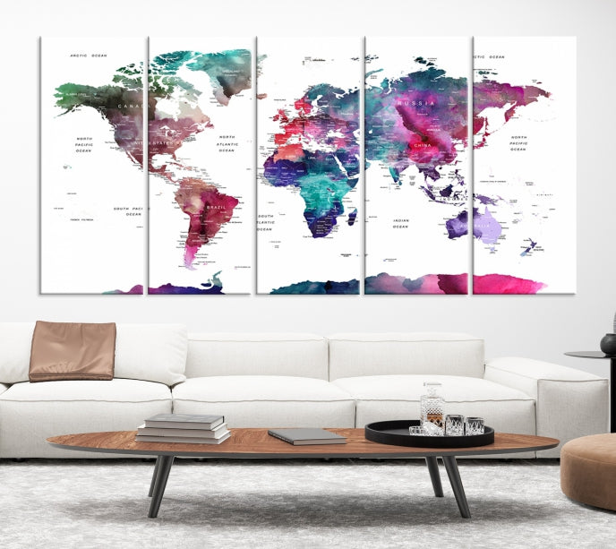 Large Push Pin Travel Map Wall Art World Map Poster Canvas Print