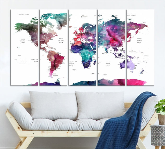 Large Push Pin Travel Map Wall Art World Map Poster Canvas Print