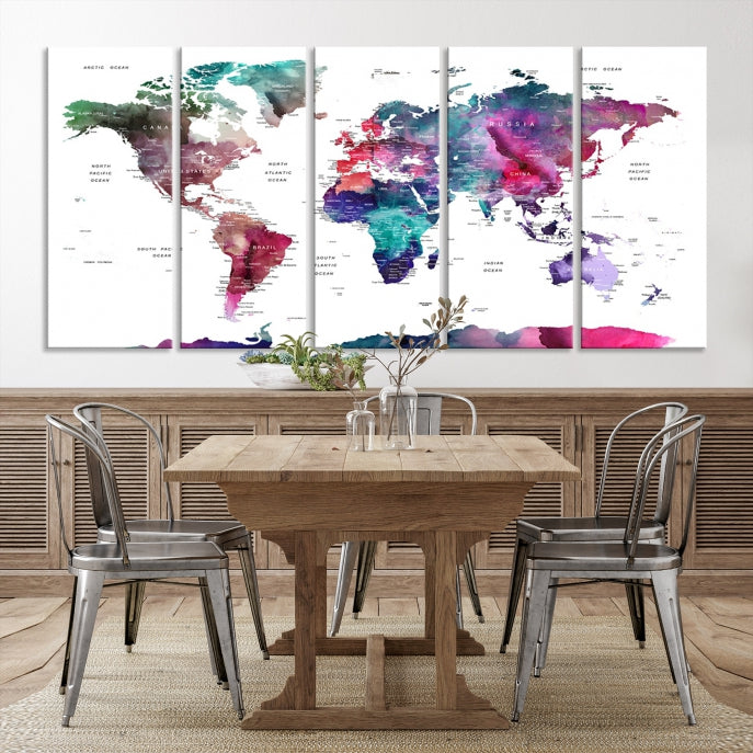 Large Push Pin Travel Map Wall Art World Map Poster Canvas Print