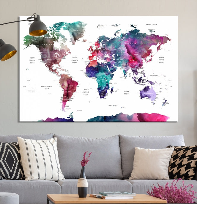 Large Push Pin Travel Map Wall Art World Map Poster Canvas Print