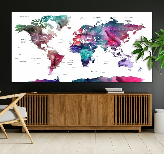 Large Push Pin Travel Map Wall Art World Map Poster Canvas Print