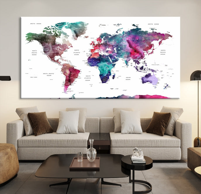 Large Push Pin Travel Map Wall Art World Map Poster Canvas Print