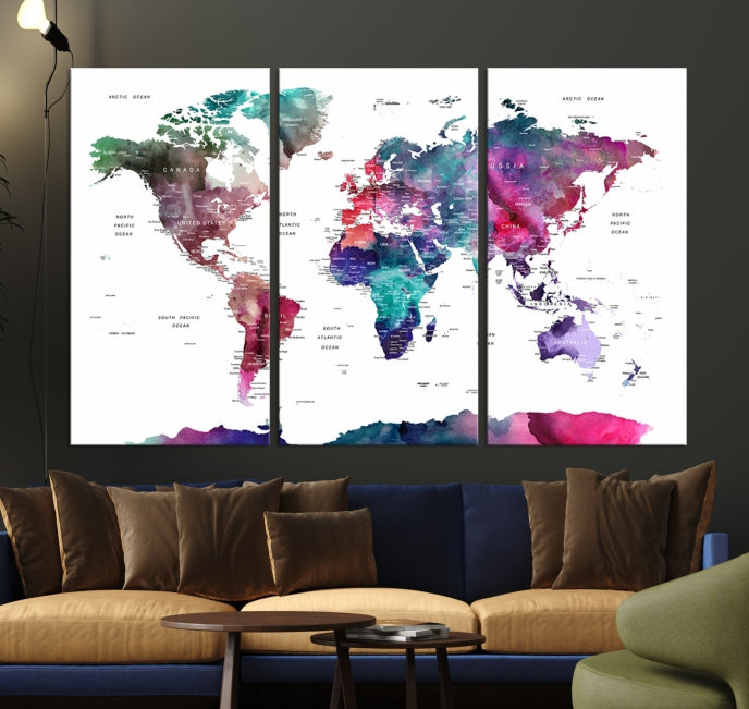 Large Push Pin Travel Map Wall Art World Map Poster Canvas Print