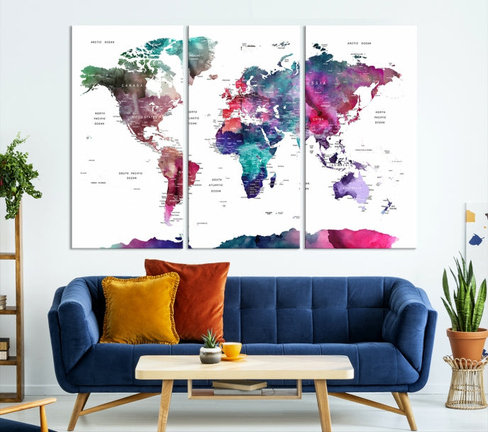 Large Push Pin Travel Map Wall Art World Map Poster Canvas Print