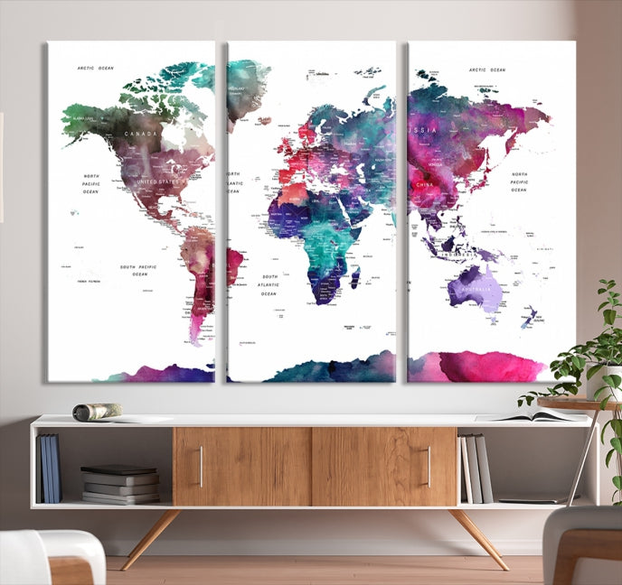 Large Push Pin Travel Map Wall Art World Map Poster Canvas Print