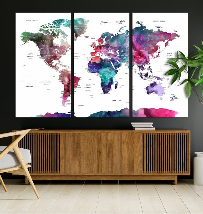 Large Push Pin Travel Map Wall Art World Map Poster Canvas Print