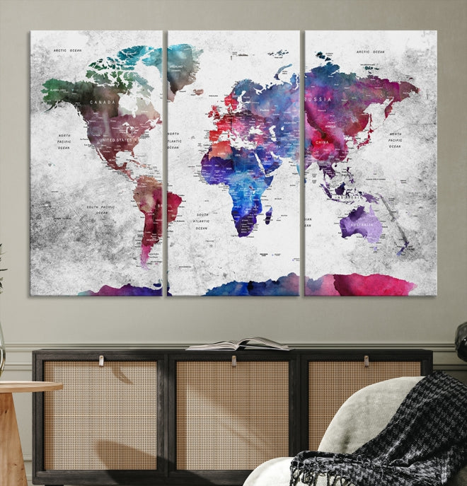 Large Push Pin World Map Canvas Print Framed Wall Decor Map Art Painting