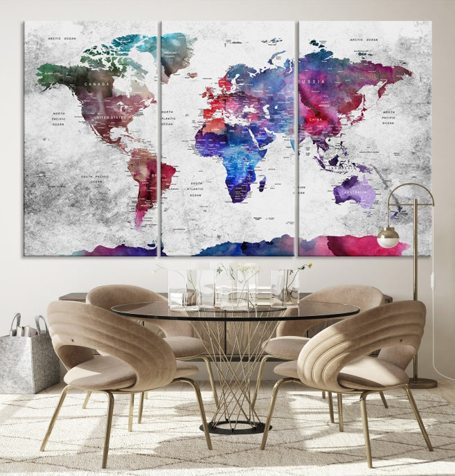 Large Push Pin World Map Canvas Print Framed Wall Decor Map Art Painting