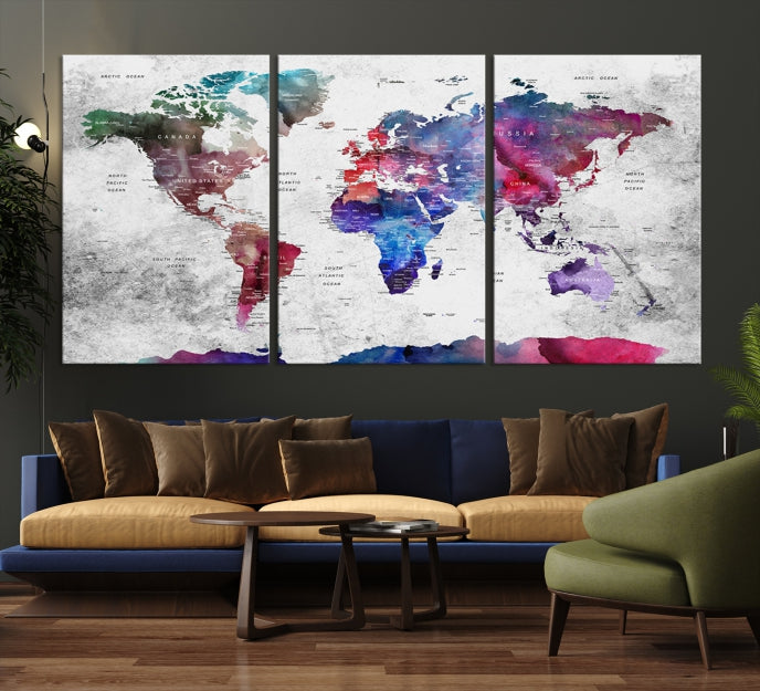 Large Push Pin World Map Canvas Print Framed Wall Decor Map Art Painting