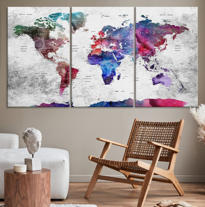 Large Push Pin World Map Canvas Print Framed Wall Decor Map Art Painting