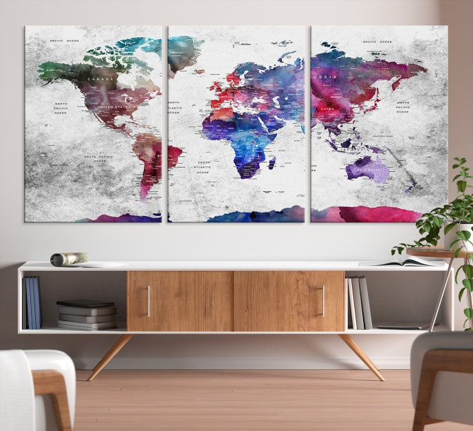 Large Push Pin World Map Canvas Print Framed Wall Decor Map Art Painting