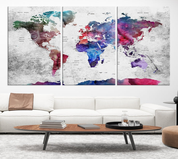 Large Push Pin World Map Canvas Print Framed Wall Decor Map Art Painting