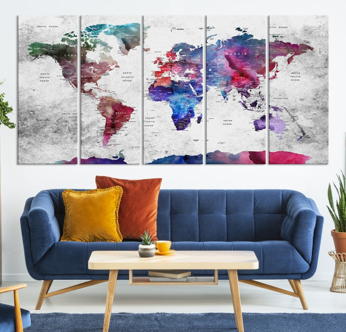 Large Push Pin World Map Canvas Print Framed Wall Decor Map Art Painting