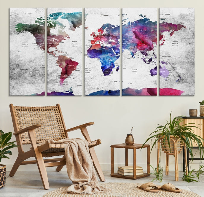 Large Push Pin World Map Canvas Print Framed Wall Decor Map Art Painting