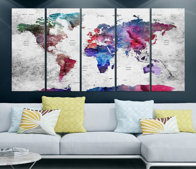 Large Push Pin World Map Canvas Print Framed Wall Decor Map Art Painting