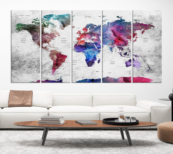 Large Push Pin World Map Canvas Print Framed Wall Decor Map Art Painting