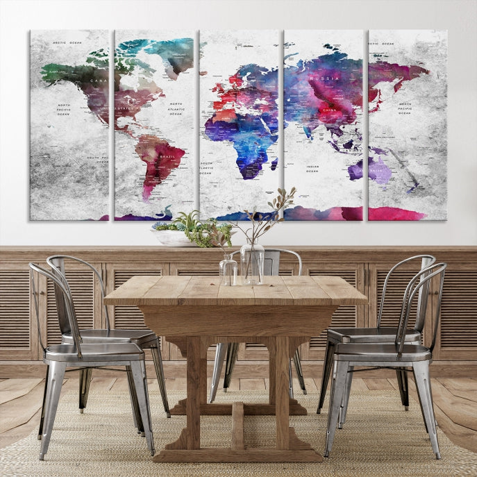 Large Push Pin World Map Canvas Print Framed Wall Decor Map Art Painting