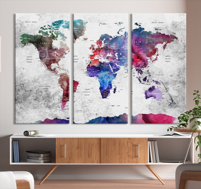 Large Push Pin World Map Canvas Print Framed Wall Decor Map Art Painting