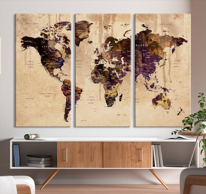 Large Push Pin World Map Detailed Map Canvas Wall Art Print Home Office Decor