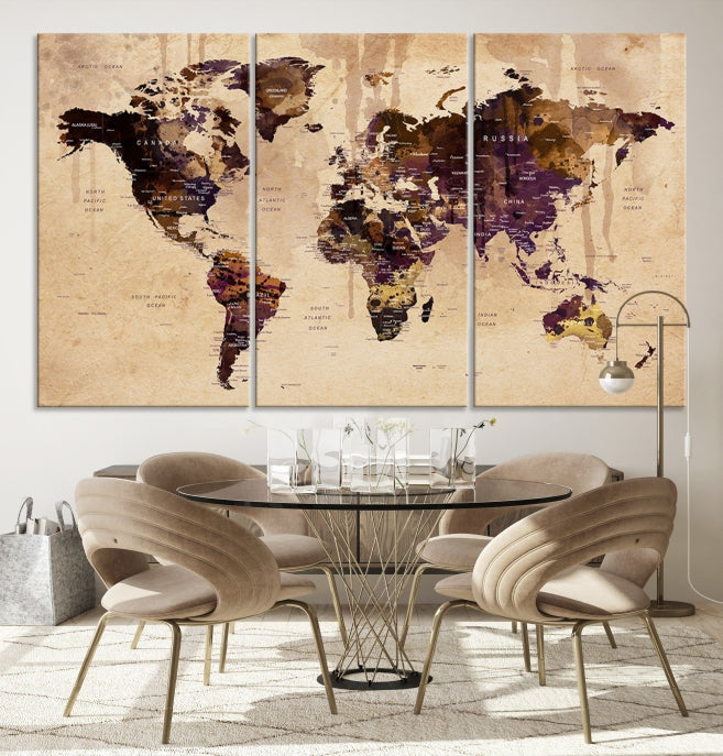 Large Push Pin World Map Detailed Map Canvas Wall Art Print Home Office Decor