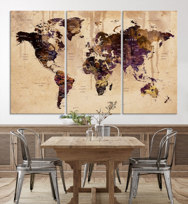 Large Push Pin World Map Detailed Map Canvas Wall Art Print Home Office Decor