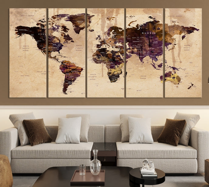 Large Push Pin World Map Detailed Map Canvas Wall Art Print Home Office Decor