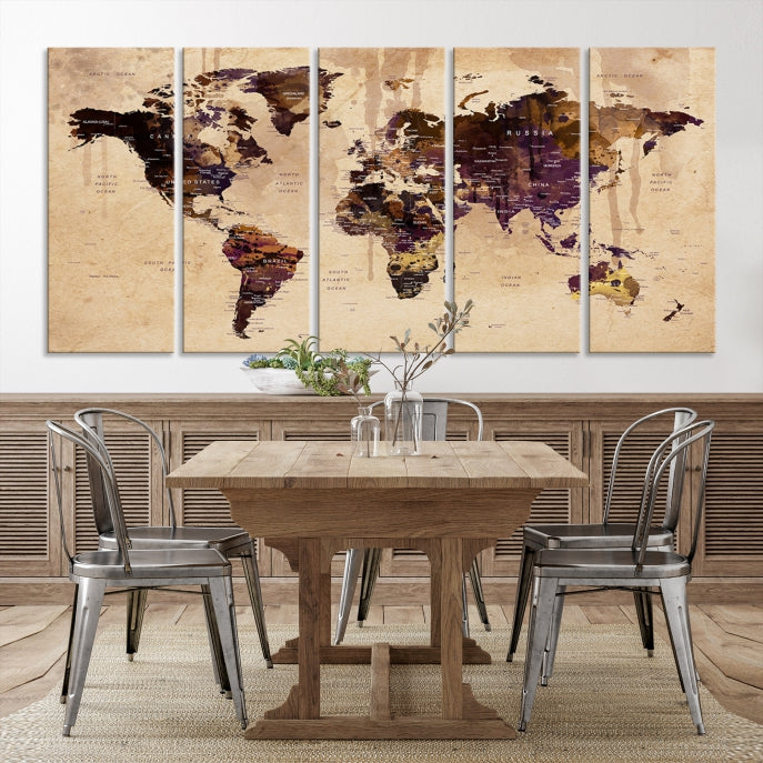 Large Push Pin World Map Detailed Map Canvas Wall Art Print Home Office Decor