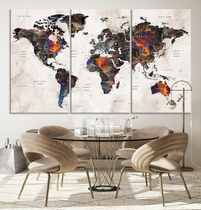 Large Push Pin World Map Painting Canvas Wall Art Print