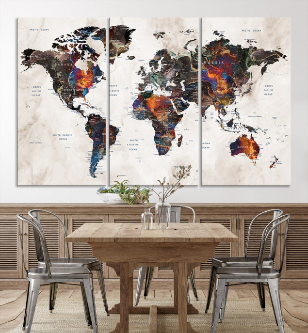 Large Push Pin World Map Painting Canvas Wall Art Print