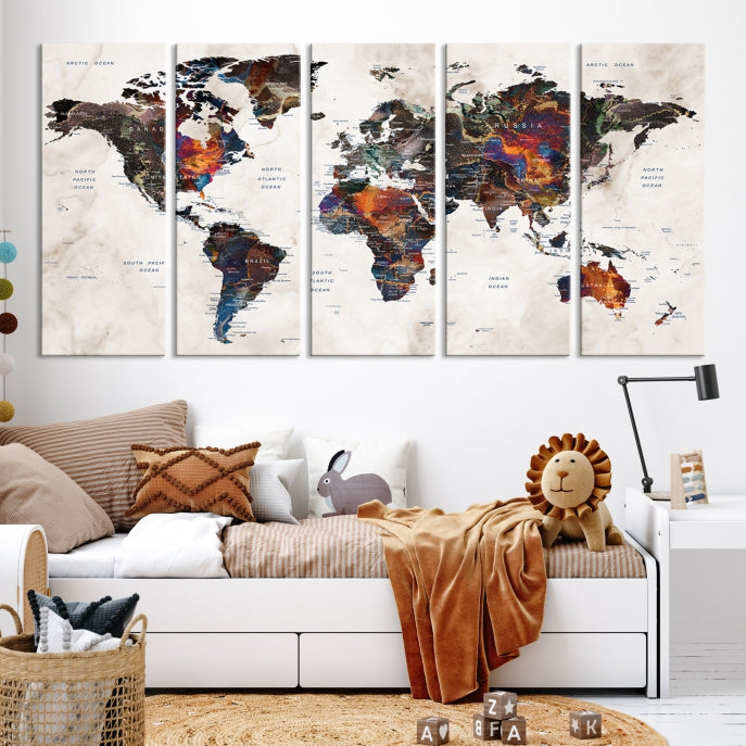 Large Push Pin World Map Painting Canvas Wall Art Print